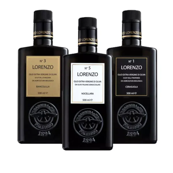 Extra Virgin Olive Oil Tasting Set Barbera Lorenzo N° 1, Lorenzo N° 3 and Lorenzo N° 5 500 ml x 3
