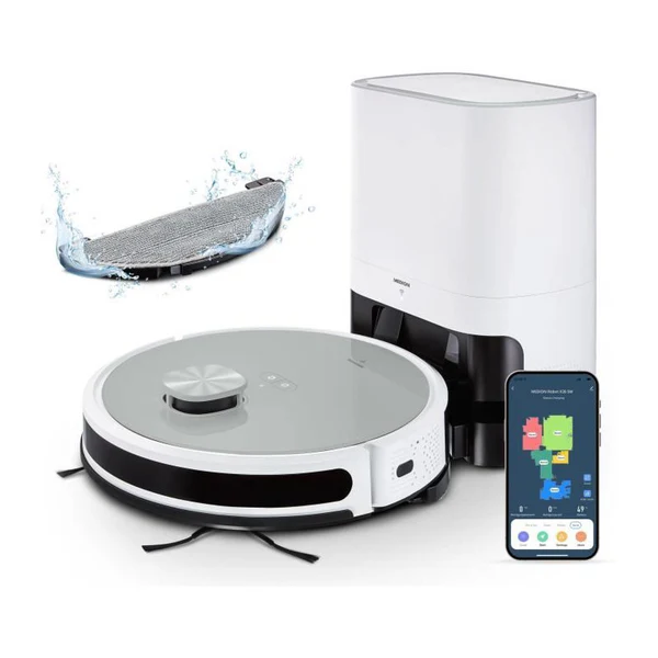 Medion X21 Sw - Robot Aspirateur Laveur Avec Station De Vidange - Navigation Laser - Puissance 3000 Pa Medion