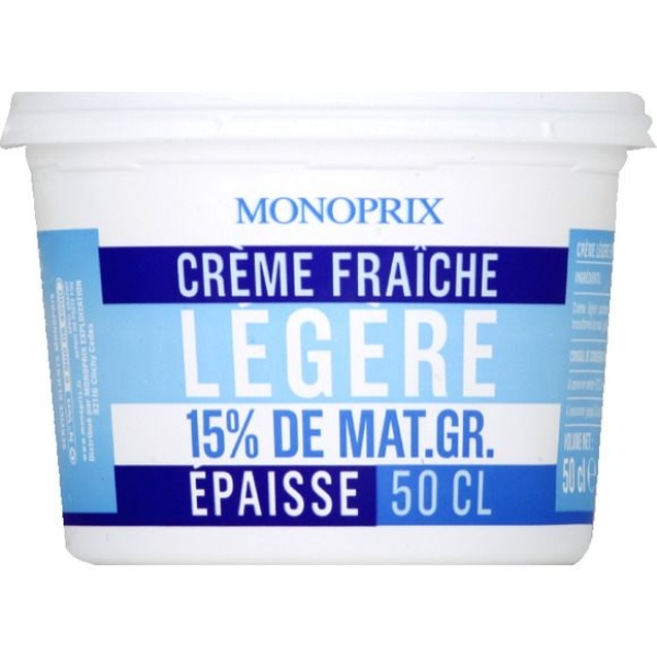 Crème fraîche légère épaisse 15% de MG