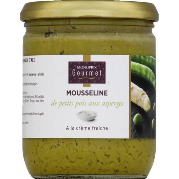 Mousseline de petits pois aux asperges à la crème fraîche