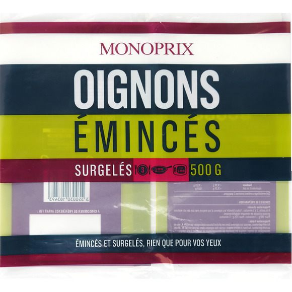 Oignons émincés, surgelés