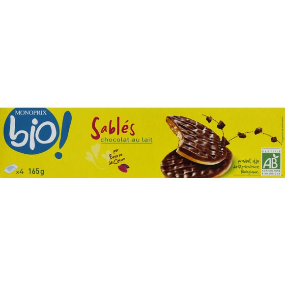 Biscuits sablés nappés de chocolat au lait issue de l'agriculturebiologique