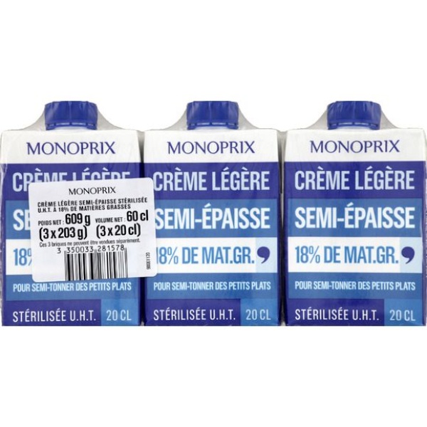 Crème légère semi-épaisse 18% de matière grasse
