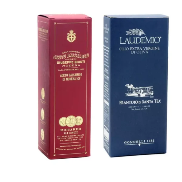 Giusti and Santa Tea Set: Balsamic Vinegar of Modena PGI 3 Gold Medals 250 ml and Extra Virgin Olive Oil Laudemio 500 ml