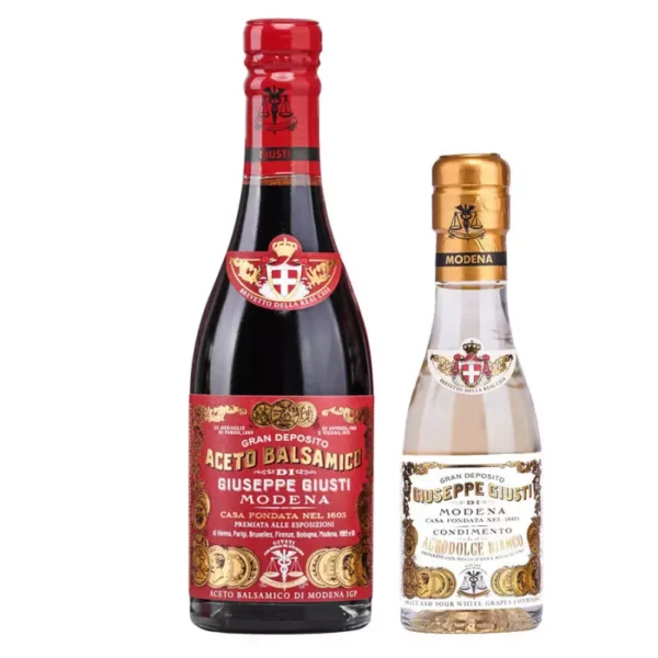 Giusti Set Balsamic Vinegar of Modena PGI 3 Gold Medals "Riccardo Giusti" 250 ml and White Condiment 100 ml