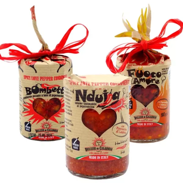Hot Chilli Sauces Delizie di Calabria Trio: Love Fire, Bombetta and 'Nduja 90 gr x 3