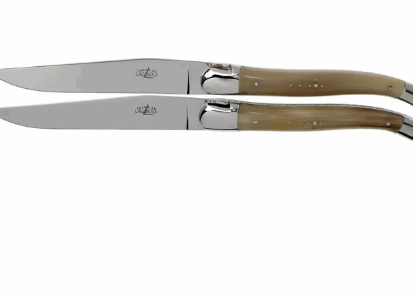 Forge de Laguiole T22MINBC set de 2 couteaux à steak en corne polie