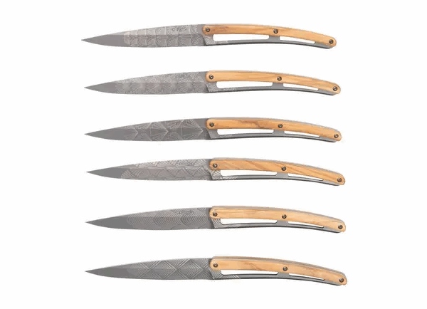 Deejo Art Deco 6FB000101 bois d'olivier, set de 6 couteaux à steak