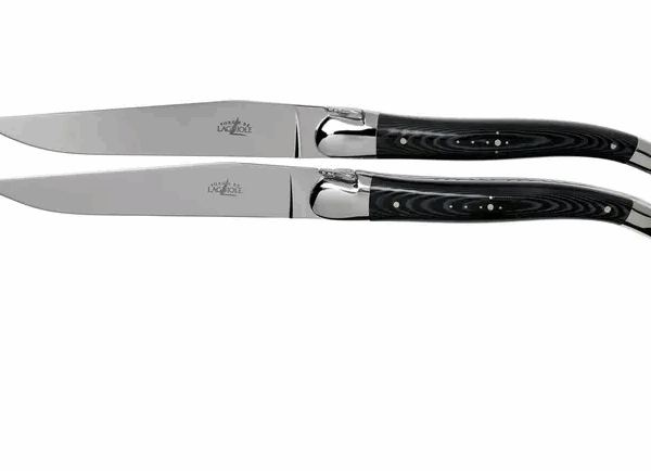 Forge de Laguiole T22MINTCNOI set de 2 couteaux steak micarta noir brillant