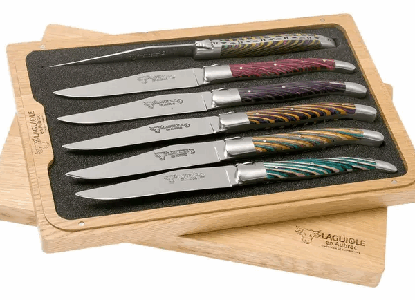 Laguiole en Aubrac Samba 62C99SADIH Coffret 6 couteaux steak bois de samba coloré