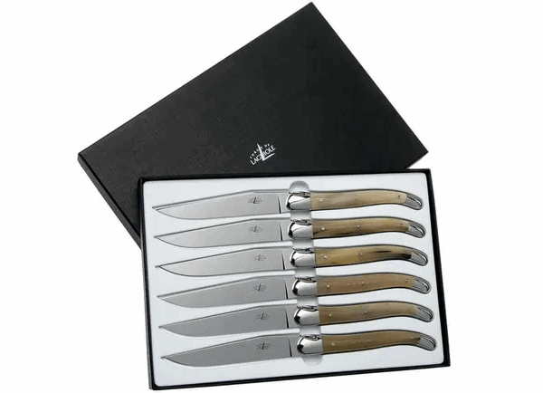 Forge de Laguiole, T62MINB, set de couteaux à steak, pointe de corne