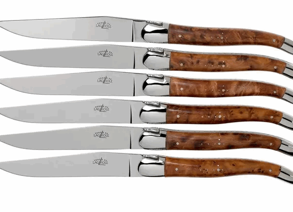Forge de Laguiole T62MINTHBRI bois de thuya poli coffret de 6 couteaux de table