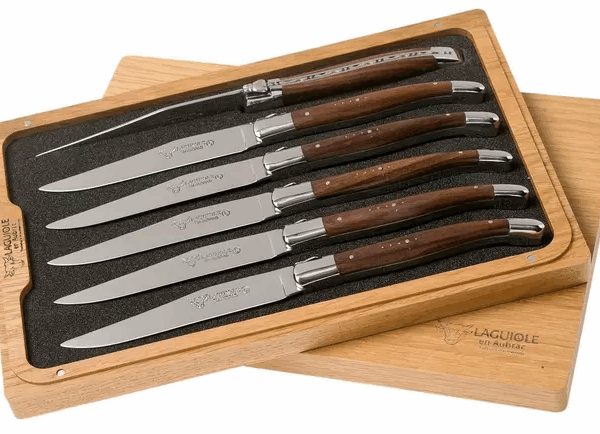 Laguiole en Aubrac Morado 62C99MORIH Coffret 6 couteaux steak violet coeur