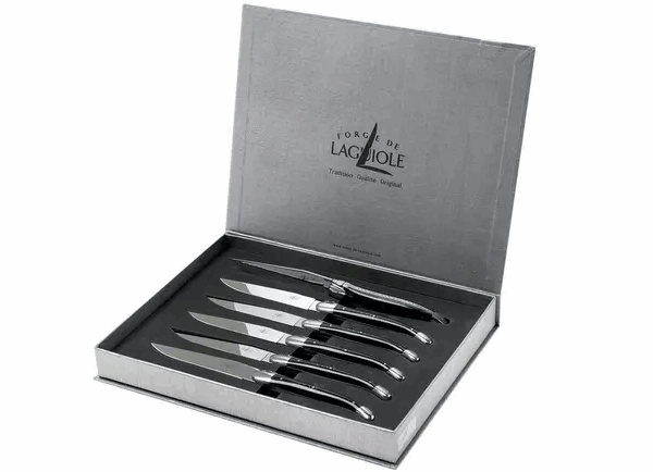 Forge de Laguiole coffret de 6 couteaux steak corne noire, T62MINBN
