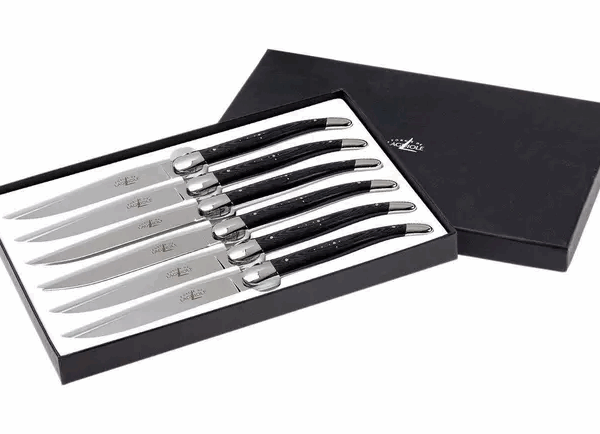 Forge de Laguiole, T62MINTCNOI, set de couteaux à steak en micarta
