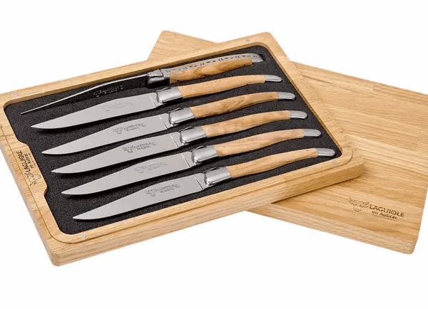 Coffret de couteaux à steak Laguiole en Aubrac 6 pièces bois d'olivier