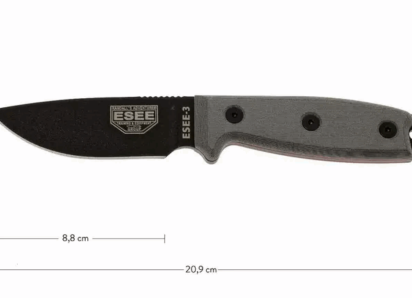 ESEE Model 3 black blade, grey handle 3P-KO couteau de survie sans étui
