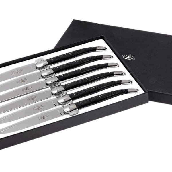 Forge de Laguiole, T62MINTCNOI, set de couteaux à steak en micarta