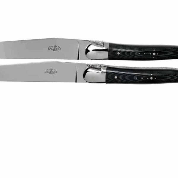 Forge de Laguiole T22MINTCNOI set de 2 couteaux steak micarta noir brillant