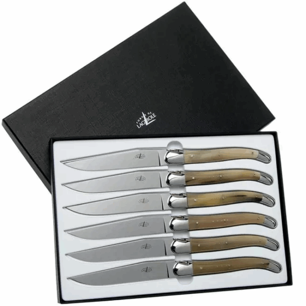 Forge de Laguiole, T62MINB, set de couteaux à steak, pointe de corne
