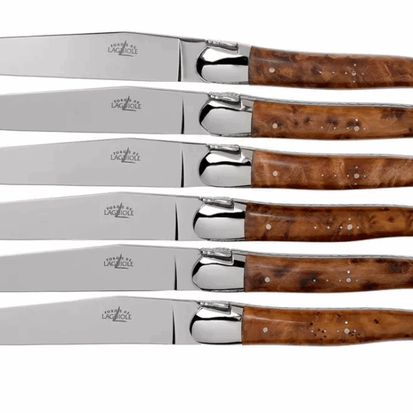 Forge de Laguiole T62MINTHBRI bois de thuya poli coffret de 6 couteaux de table
