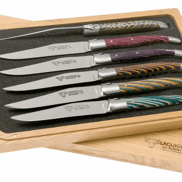 Laguiole en Aubrac Samba 62C99SADIH Coffret 6 couteaux steak bois de samba coloré