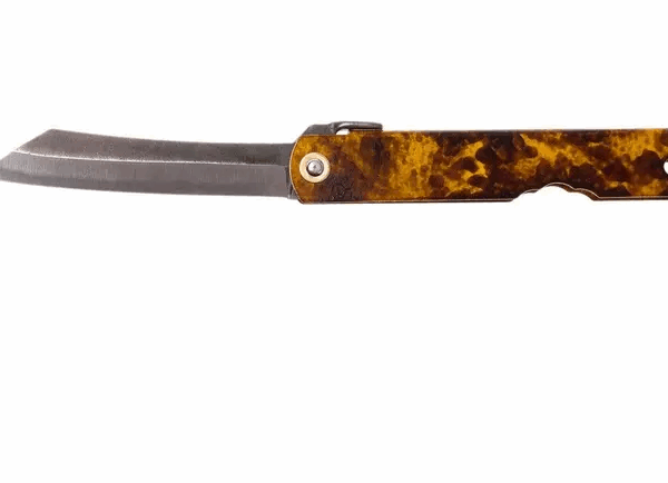 Couteau de poche Higonokami 7,4 cm SPE2, acier SK-carbone, écaille de tortue