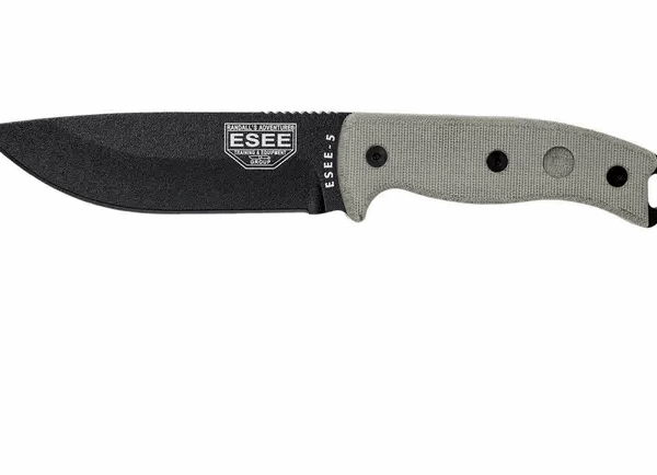 ESEE Model 5 black blade, desert tan handle 5P-BK avec étui kydex + clip ceinture