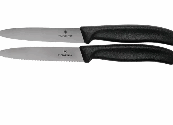 Victorinox SwissClassic couteau à légumes dentelé/lisse noir 10 cm, lot de 2, VT6-7793-B