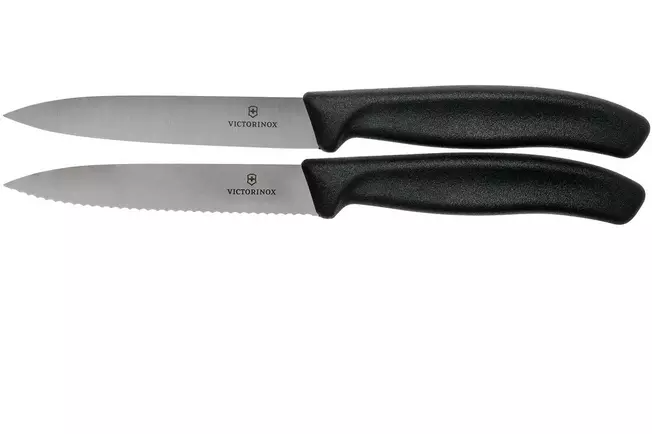 Victorinox SwissClassic couteau à légumes dentelé/lisse noir 10 cm, lot de 2, VT6-7793-B