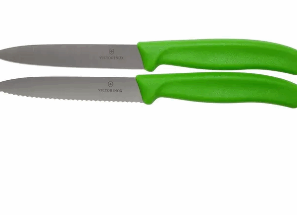 Victorinox SwissClassic couteaux à légumes dentelés/lisses vert 10 cm, lot de 2, VT6-7796-L4B