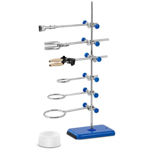 Support de laboratoire - Avec pince à burette, 2 pinces et 3 anneaux