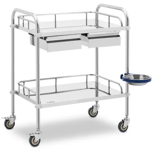 Chariot médical - acier inoxydable - 2 tablettes de 61 x 40 x 13 cm - 2 tiroirs - 20 kg