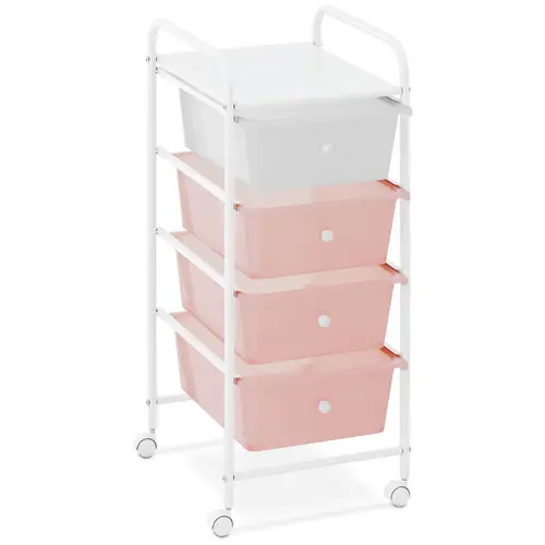 Chariot coiffure - 4 tiroirs - rose/blanc