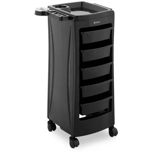 Charriot pour salon de coiffure - 10 kg - 5 tiroirs - Support pour sèche-cheveu - Plateau de 485 x 380 mm