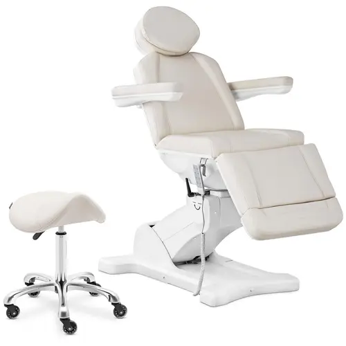 Fauteuil esthétique avec tabouret selle de cheval - Beige / blanc