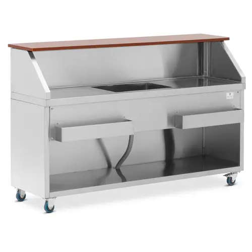 Bar mobile - avec bac à glace et porte-bouteilles - comptoir 180 cm effet bois - Royal Catering