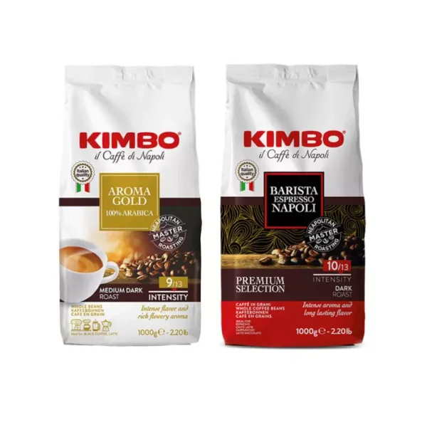 Kimbo Coffee beans duo tasting kit: Aroma Gold 100% Arabica and Barista Espresso Napoli 1 kg x 2