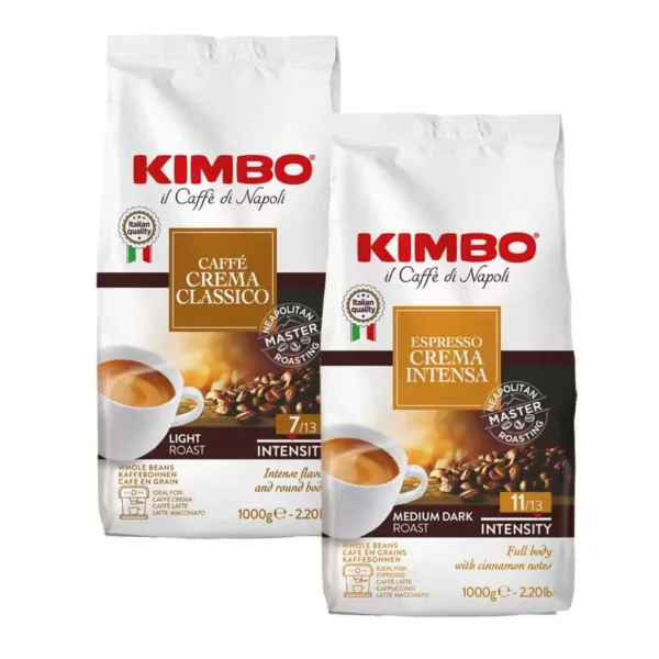Kimbo Crema Classico and Crema Intensa coffee beans 1 kg x 2