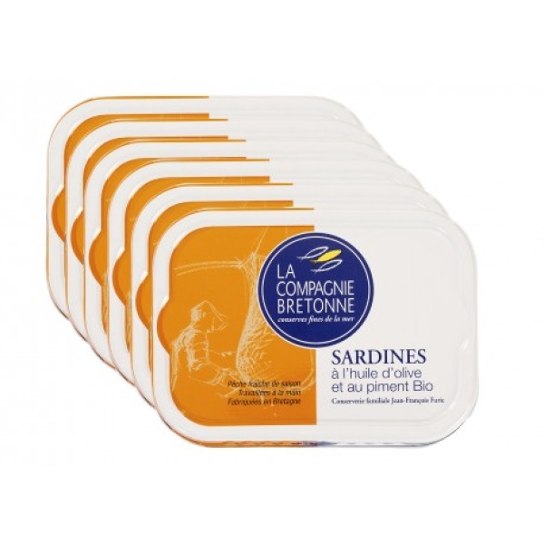 SARDINES À L'HUILE D'OLIVE ET AU PIMENT BIO - LOT DE 6