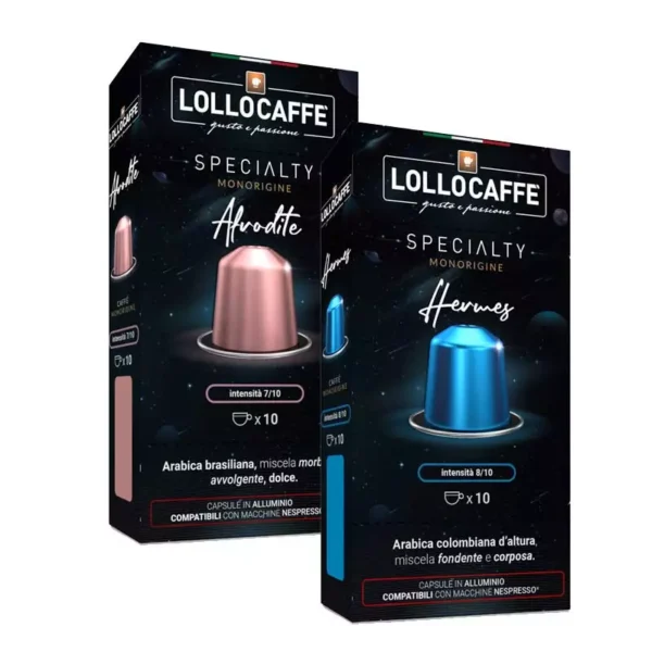 Lollo Aluminium Coffee Capsules tasting kit Afrodite and Hermes: 20 single-origin coffee capsules compatible with Nespresso®