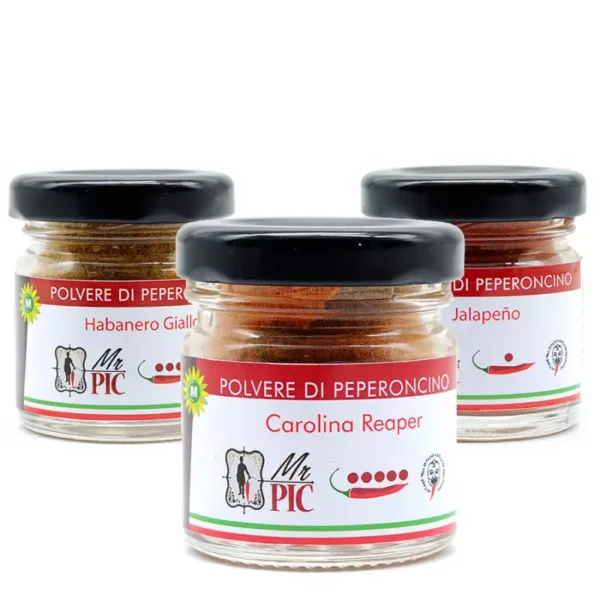 Mr Pic Chilli Powders Trio: Carolina Reaper, Yellow Habanero and Jalapeño 15 gr x 3