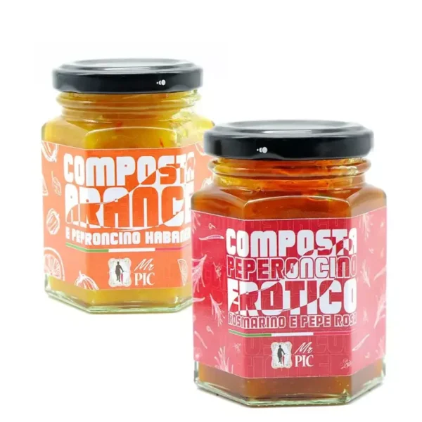 Mr Pic Spicy Compotes set: Oranges and Habanero Chilli and Erotico® Chilli, Rosemary and Pink Pepper 110 gr x 2