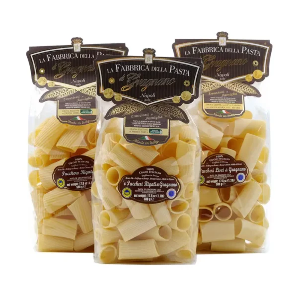 Paccheri Gragnano Pasta PGI Trio - Paccheri Lisci, Paccheri Rigati and Pacchero Rigatello 500 gr x 3