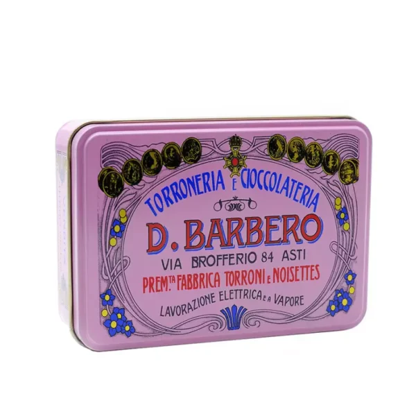 Pink box of Crumbly Torroncini with Piedmont Hazelnuts IGP 100 gr