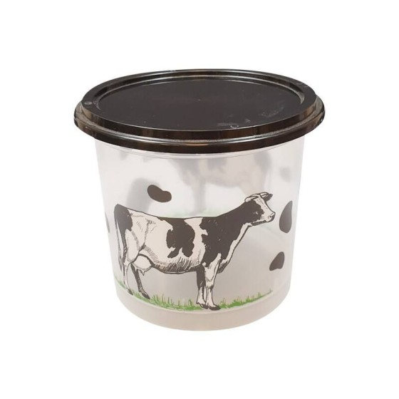 Pot plastique transparent avec couvercle noir "Produits laitiers" 500 ml - par 250