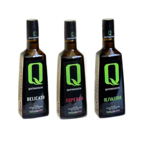Quattrociocchi Extra Virgin Olive Oil Selection Delicato - Superbo - Olivastro 500 ml x 3