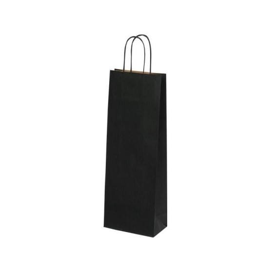 Sac bouteille kraft noir vergé 14 + 8 x 39 cm - par 50