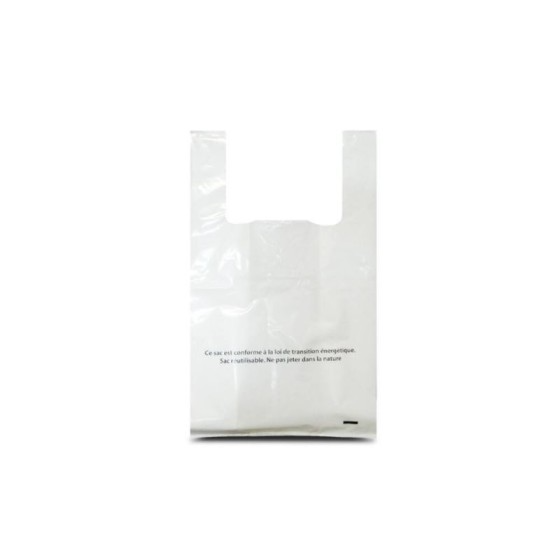 Sac bretelles plastique BD 50 microns blanc en boîte distributrice 27 x 9 + 9 x 49 cm - par 500