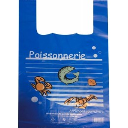 Sac bretelles poissonnerie plastique BD 50 microns bleu 26 x 6 + 6 x 45 cm - par 500